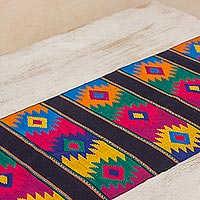 Cotton table runner, 'Dazzling Stars' - Maya Handwoven Cotton Table Runner in Bright Colors