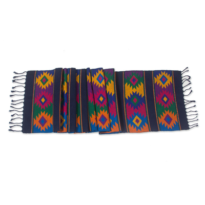 Cotton table runner, 'Dazzling Stars' - Maya Handwoven Cotton Table Runner in Bright Colors