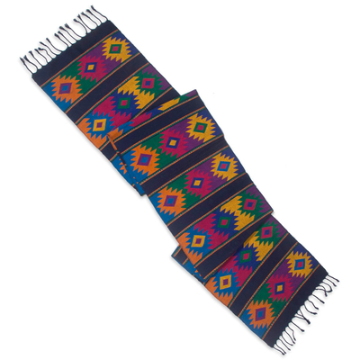 Tischläufer aus Baumwolle 'Dazzling Stars' - Tischläufer aus handgewebter Baumwolle in leuchtenden Farben im Maya-Stil