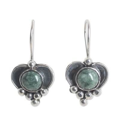 Jade heart earrings, 'Deep Love' - Sterling Silver Heart Earrings with Light Green Jade