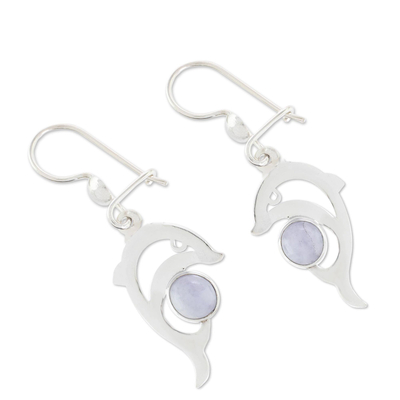Handmade Silver Dolphin Earrings with Lilac Maya Jade - Lilac