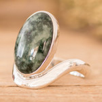 Jade cocktail ring, 'Secret of the Earth' - Dark Green Jade on Sterling Silver Artisan Crafted Ring