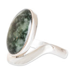 Jade cocktail ring, 'Secret of the Earth' - Dark Green Jade on Sterling Silver Artisan Crafted Ring