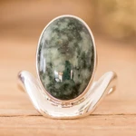 Jade cocktail ring, 'Secret of the Earth' - Dark Green Jade on Sterling Silver Artisan Crafted Ring