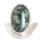 Jade cocktail ring, 'Secret of the Earth' - Dark Green Jade on Sterling Silver Artisan Crafted Ring
