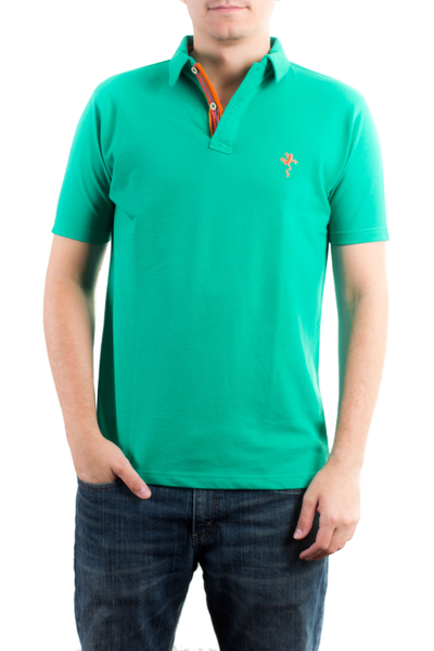 Men's cotton jersey polo shirt, 'Maya Jade' - Men's Green Cotton Polo Shirt from Guatemala
