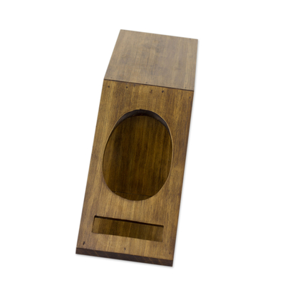 Wood wine bottle and glasses holder, 'Organic Minimalism' - Artisan Crafted Wood Holder for Wine Bottle and Glasses