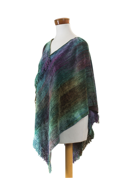Cotton blend poncho, 'Magical Forest' - Handcrafted Cotton Blend Poncho