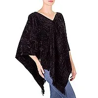 Poncho de mezcla de algodón - Poncho negro artesanal de mezcla de algodón