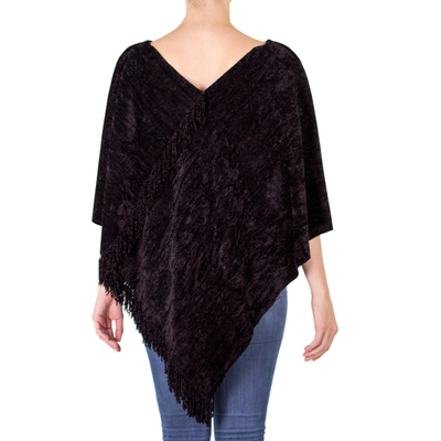 Cotton blend poncho, 'Magical Night' - Black Handcrafted Cotton Blend Poncho