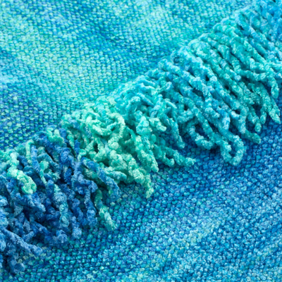 Poncho aus Baumwollmischung - Blauer handgewebter Poncho aus Baumwollmischung