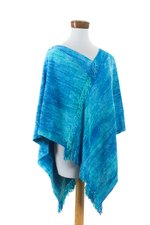 Cotton blend poncho, 'Magical Lagoon' - Blue Hand Woven Cotton Blend Poncho