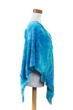 Cotton blend poncho, 'Magical Lagoon' - Blue Hand Woven Cotton Blend Poncho