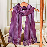 Rayon chenille scarf, 'Iridescent Lavender' - Hand Made Guatemalan Rayon Scarf in Purple Tones