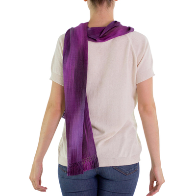 Rayon scarf, 'Iridescent Lavender' - Hand Made Guatemalan Rayon Scarf in Purple Tones