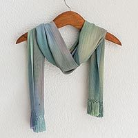 Rayon scarf, 'Iridescent Blue Pastels' - Blue Green Lilac Rayon Guatemalan Scarf 