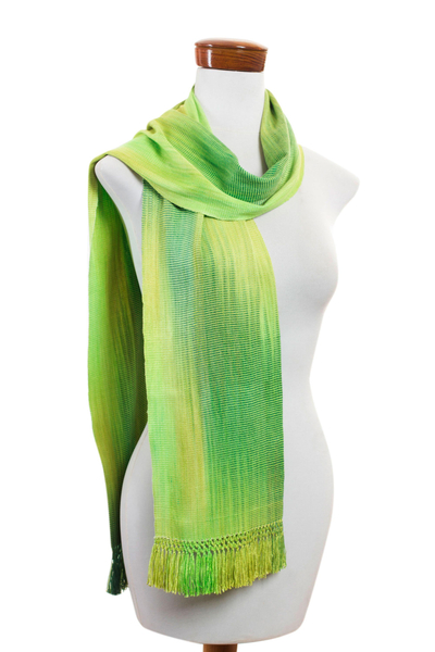 Bufanda de rayón - Bufanda de rayón tejida a mano verde claro y oscuro