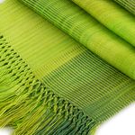 Rayon scarf, 'Iridescent Green Pastels' - Light and Dark Green Hand Woven Rayon Scarf
