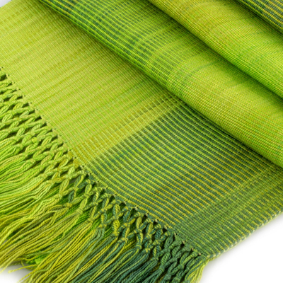 Bufanda de rayón - Bufanda de rayón tejida a mano verde claro y oscuro