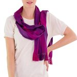 Rayon scarf, 'Iridescent Purple' - Purple Fuchsia Lilac Guatemalan Scarf Rayon