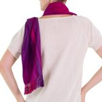 Rayon scarf, 'Iridescent Purple' - Purple Fuchsia Lilac Guatemalan Scarf Rayon
