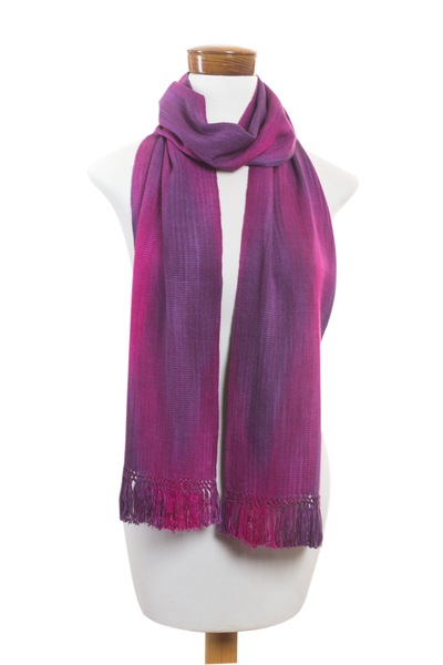 Rayon scarf, 'Iridescent Purple' - Purple Fuchsia Lilac Guatemalan Scarf Rayon