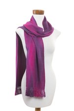 Rayon scarf, 'Iridescent Purple' - Purple Fuchsia Lilac Guatemalan Scarf Rayon