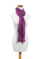 Rayon scarf, 'Iridescent Purple' - Purple Fuchsia Lilac Guatemalan Scarf Rayon