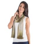 Rayon scarf, 'Iridescent Olive' - Grey Olive Green Hand Made Rayon Chenille Scarf