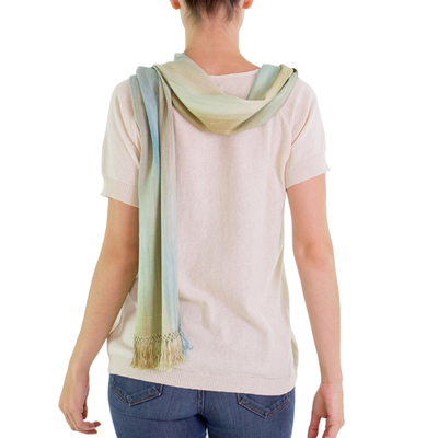 Rayon scarf, 'Iridescent Mint Pastel' - Hand Woven Pastel Blue Green Rayon Scarf