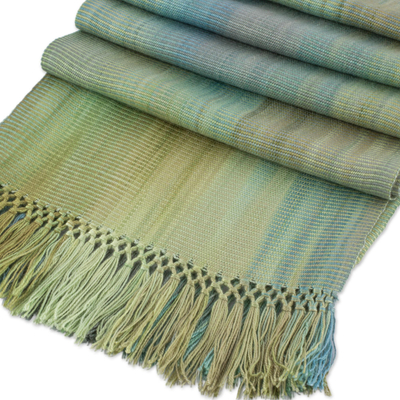 Rayon chenille scarf, 'Iridescent Mint Pastel' - Hand Woven Pastel Blue Green Rayon Chenille Scarf