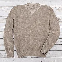 Herren-Pullover aus Baumwolle, „Sporting Elegance“ – Beigefarbener Herren-Pullover aus Baumwolle aus Guatemala