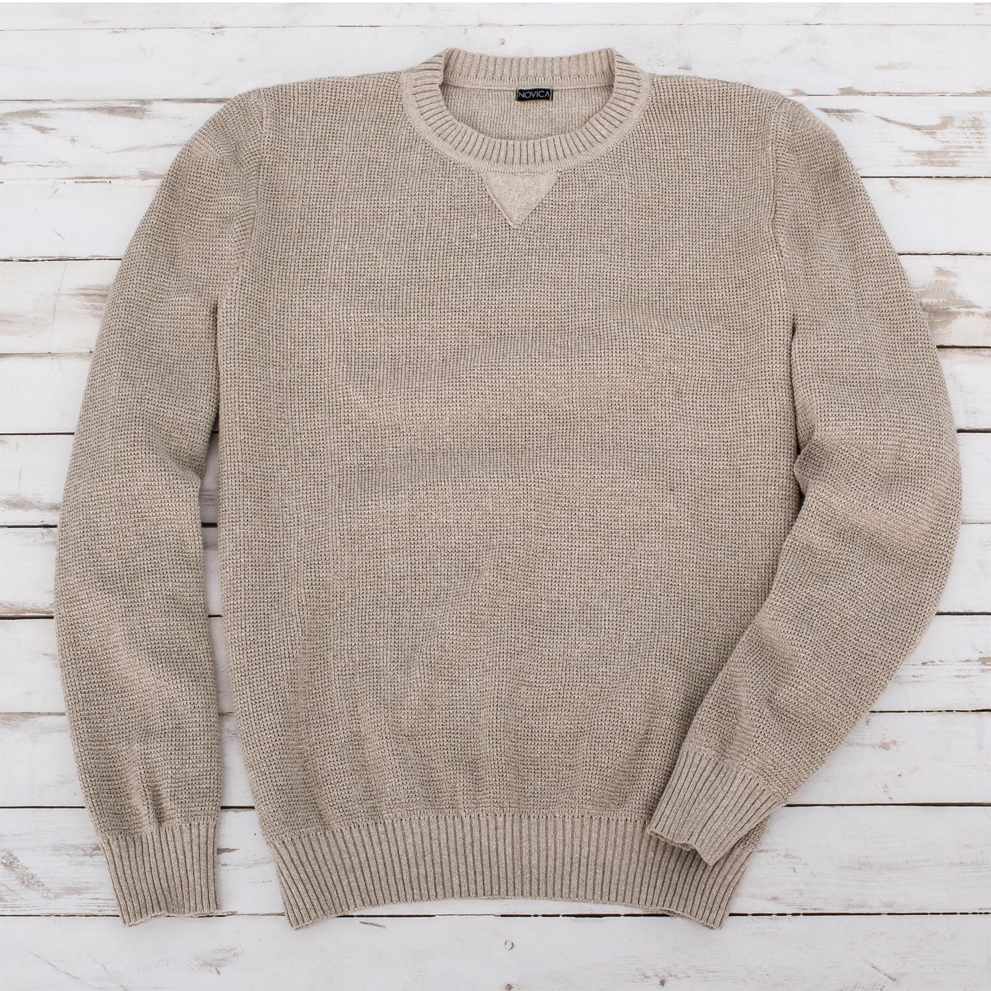 Men's Beige Cotton Pullover Sweater from Guatemala - Sporting Elegance ...