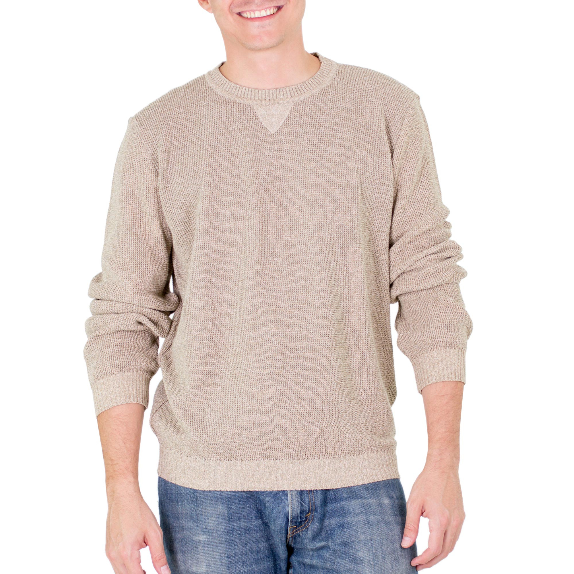 UNICEF Market | Men's Beige Cotton Pullover Sweater from Guatemala ...