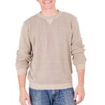 Men's cotton pullover sweater, 'Sporting Elegance' - Men's Beige Cotton Pullover Sweater from Guatemala