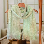 Rayon chenille scarf, 'Aqua Mist' - Maya Backstrap Handwoven Aqua Chenille Scarf