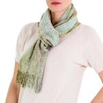 Rayon chenille scarf, 'Aqua Mist' - Maya Backstrap Handwoven Aqua Chenille Scarf