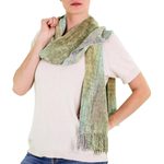 Rayon chenille scarf, 'Aqua Mist' - Maya Backstrap Handwoven Aqua Chenille Scarf