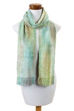 Rayon chenille scarf, 'Aqua Mist' - Maya Backstrap Handwoven Aqua Chenille Scarf