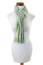 Rayon chenille scarf, 'Aqua Mist' - Maya Backstrap Handwoven Aqua Chenille Scarf