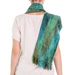 Rayon chenille scarf, 'Precious Teal' - Teal and Blue Backstrap Loom Rayon Chenille Scarf