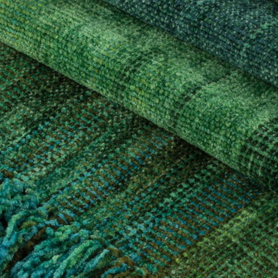 Rayon chenille scarf, 'Precious Teal' - Teal and Blue Backstrap Loom Rayon Chenille Scarf