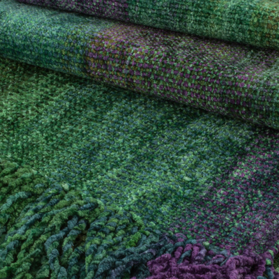 Bufanda de chenilla de rayón - Bufanda de chenilla de rayón verde azulado tejida a mano de Guatemala