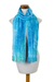 Rayon chenille scarf, 'Radiant Lagoon' - Blue Backstrap Loom Woven Chenille Scarf (image 2d) thumbail