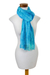 Rayon chenille scarf, 'Radiant Lagoon' - Blue Backstrap Loom Woven Chenille Scarf (image 2e) thumbail