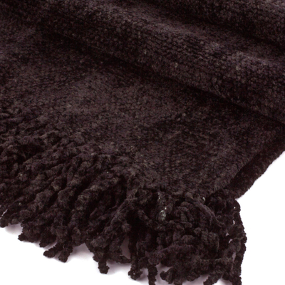 Rayon-Chenille-Schal - Schwarzer Maya-Schal aus Bambus-Chenille mit Rückengurt