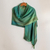 Rayon shawl, 'Peaceful' - Green and Turquoise Hand Woven Rayon Shawl