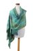 Rayon shawl, 'Peaceful' - Green and Turquoise Hand Woven Rayon Shawl (image 2d) thumbail