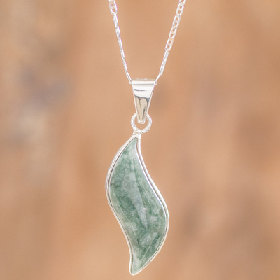 Light green jade pendant necklace, 'Floating in the Breeze' - Fair Trade Sterling Silver Pendant Jade Necklace