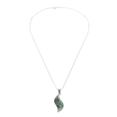 Light green jade pendant necklace, 'Floating Leaf' - Fair Trade Sterling Silver Jade Pendant Necklace